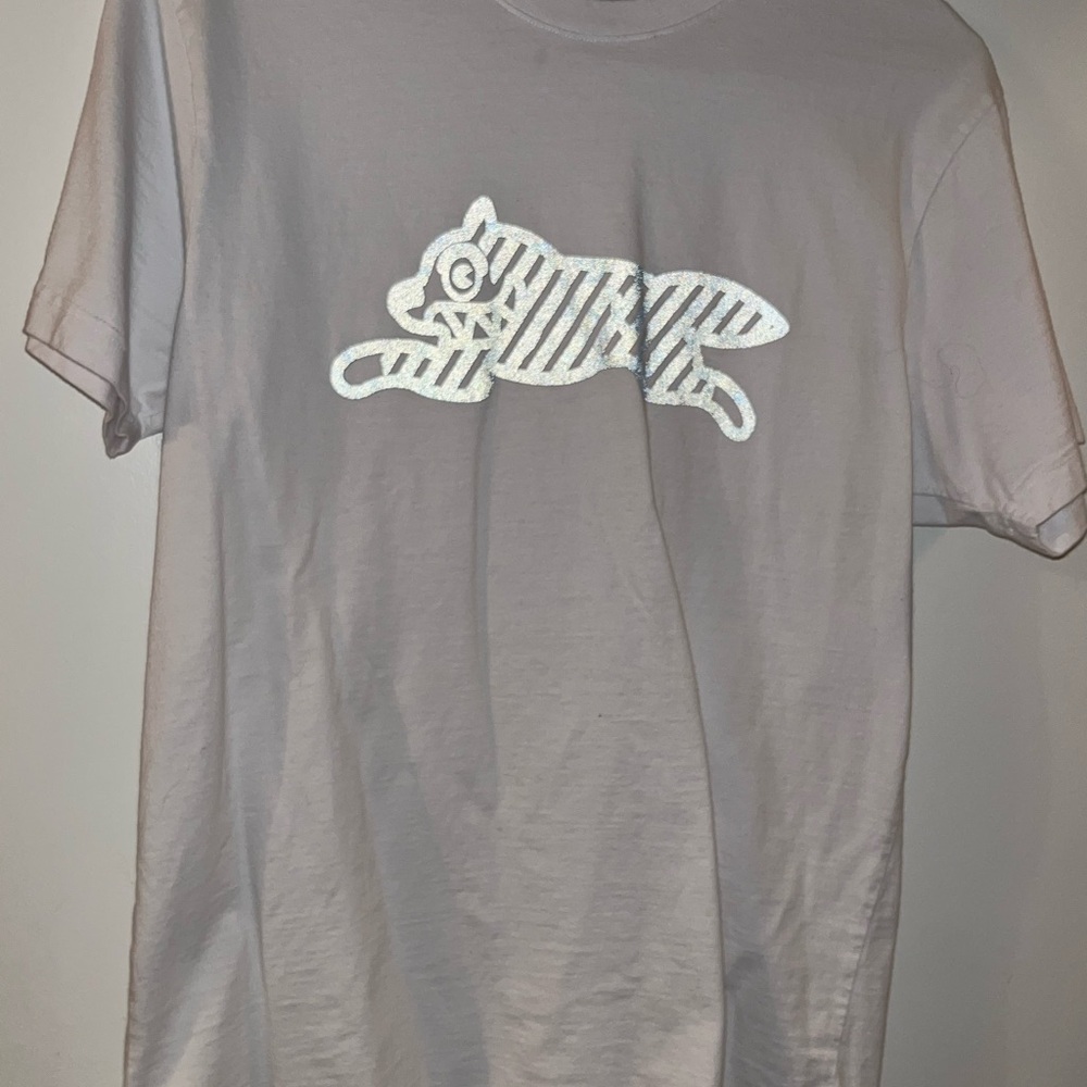 Icecream White Tee with Grey Striped Fox Graphic